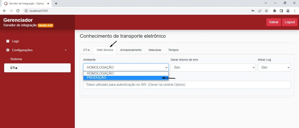 configuração integrador - Web Service