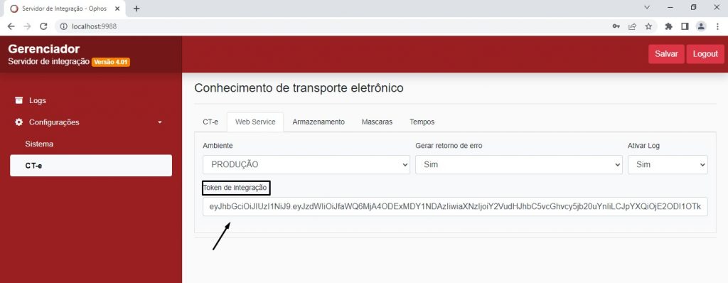 configuração integrador v5 - Web Service token