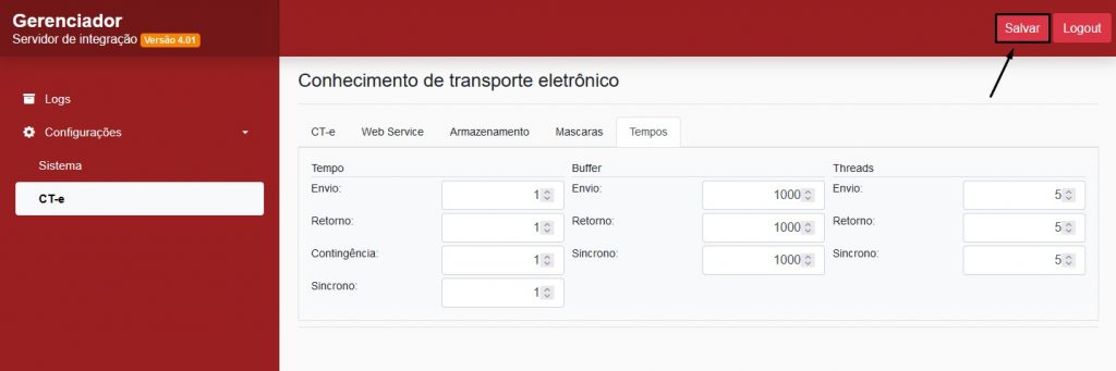 configuração integrador v5 - Salvar